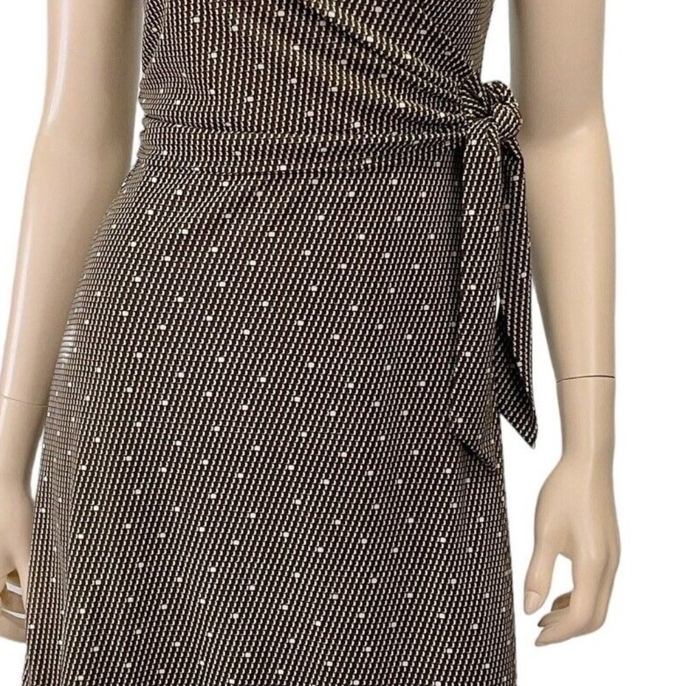 Ann Taylor Womens Brown White Print Short Sleeve Wrap Dress Size 12P